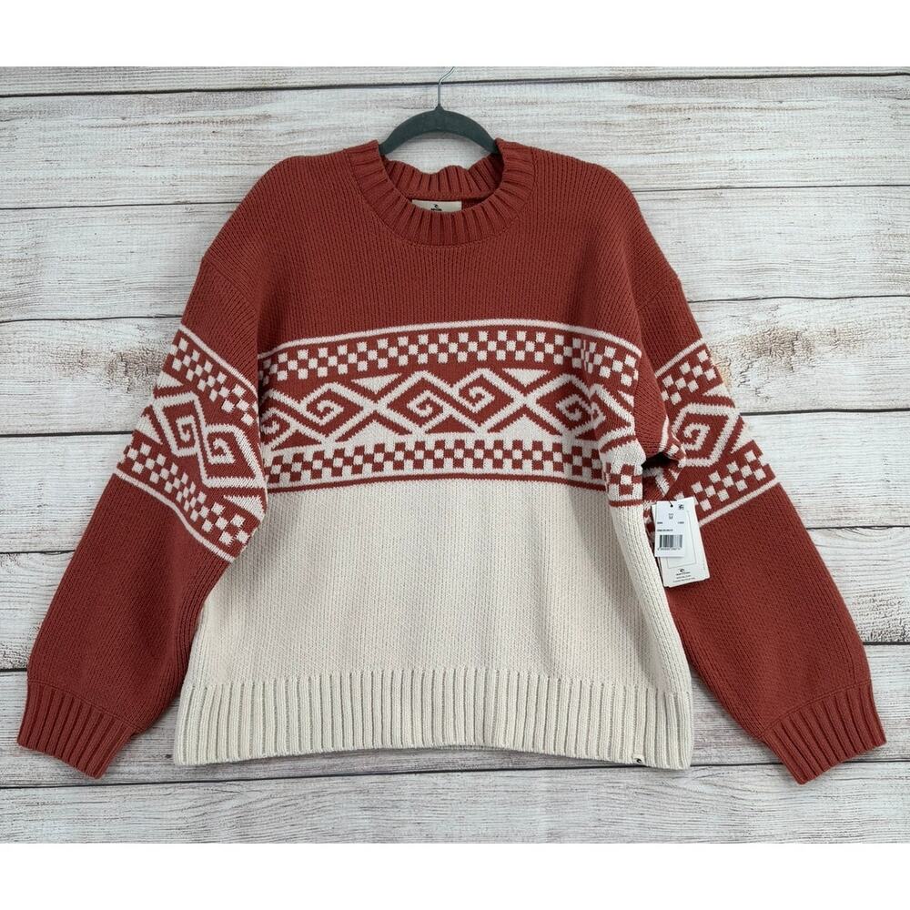 Rip Curl Oversized Crewneck Cosmic Kiss Sweater Womens‎ Medium Brick White NEW